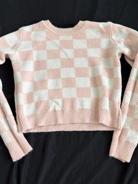 H&M Pink and White Checkerboard Crewneck Sweater